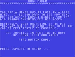 Title screen of Coal Miner on the Commodore 64.