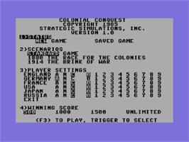Title screen of Colonial Conquest on the Commodore 64.