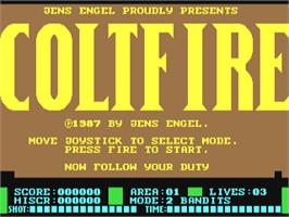 Title screen of Coltfire on the Commodore 64.