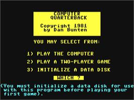 Title screen of Computer Quarterback on the Commodore 64.