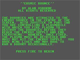 Title screen of Cosmic Bounce on the Commodore 64.