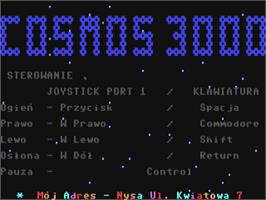 Title screen of Cosmos 3000 on the Commodore 64.
