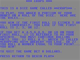 Title screen of Craps on the Commodore 64.