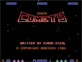 Title screen of Crazy Comets on the Commodore 64.