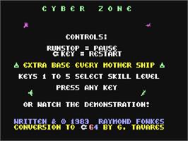 Title screen of Cyberzone on the Commodore 64.