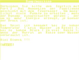 Title screen of Dampfmaschine on the Commodore 64.