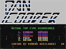 Title screen of Dan Cooper on the Commodore 64.