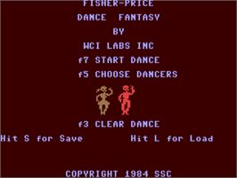 Title screen of Dance Fantasy on the Commodore 64.