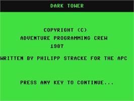 Title screen of Dark Tower (CP Verlag) on the Commodore 64.