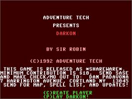 Title screen of Darkon on the Commodore 64.