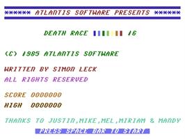 Title screen of Death Race on the Commodore 64.