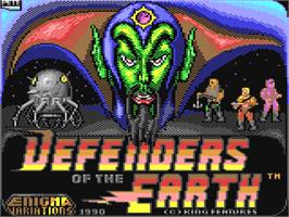Title screen of Defenders of the Earth on the Commodore 64.