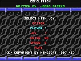 Title screen of Demolition Construction Set on the Commodore 64.
