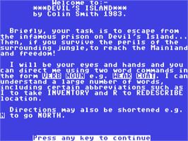 Title screen of Devil's Island on the Commodore 64.