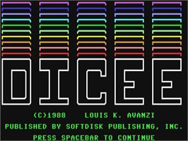 Title screen of Dicee on the Commodore 64.