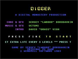 Title screen of Digger (UpTime) on the Commodore 64.