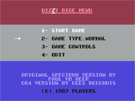 Title screen of Dizzy Dice on the Commodore 64.