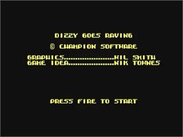 Title screen of Dizzy Goes Raving on the Commodore 64.