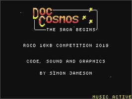 Title screen of Doc Cosmos - The Saga Begins on the Commodore 64.