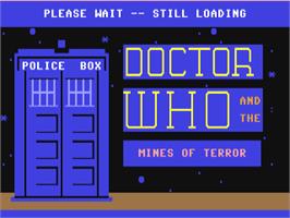 Title screen of Doctor Who And The Mines Of Terror on the Commodore 64.