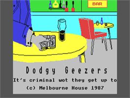 Title screen of Dodgy Geezers on the Commodore 64.