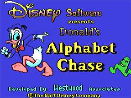 Title screen of Donald's Alphabet Chase on the Commodore 64.