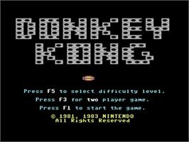 Title screen of Donkey Kong (Ocean) on the Commodore 64.