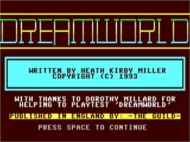 Title screen of Dreamworld on the Commodore 64.