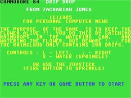 Title screen of Drip-drop on the Commodore 64.