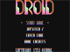 Title screen of Droid (Mirage) on the Commodore 64.