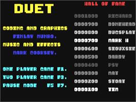 Title screen of Duet on the Commodore 64.