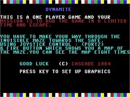 Title screen of Dynamite on the Commodore 64.