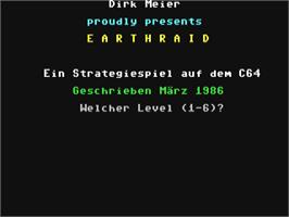 Title screen of Earthraid on the Commodore 64.