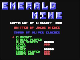 Title screen of Emerald Mine on the Commodore 64.