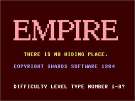 Title screen of Empire! on the Commodore 64.