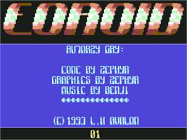Title screen of Eoroid on the Commodore 64.