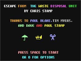 Title screen of Escape From The Waste Disposal Unit on the Commodore 64.