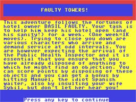 Title screen of Faulty Towers on the Commodore 64.