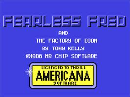 Title screen of Fearless Fred And The Factory Of Doom on the Commodore 64.