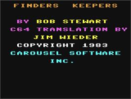 Title screen of Finders Keepers on the Commodore 64.