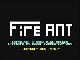 Title screen of Fire Ant on the Commodore 64.
