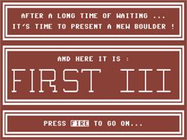 Title screen of First Boulder 3 on the Commodore 64.