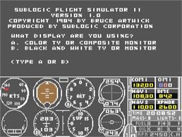 Title screen of Flight Simulator II on the Commodore 64.
