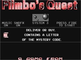 Title screen of Flimbo's Quest on the Commodore 64.