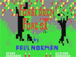 Title screen of Forbidden Forest on the Commodore 64.