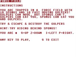 Title screen of Force Field on the Commodore 64.