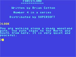 Title screen of Forestland on the Commodore 64.