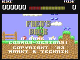 Title screen of Fred's Back on the Commodore 64.