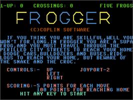 Title screen of Frogger (Coplin) on the Commodore 64.