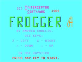 Title screen of Frogger 64 on the Commodore 64.